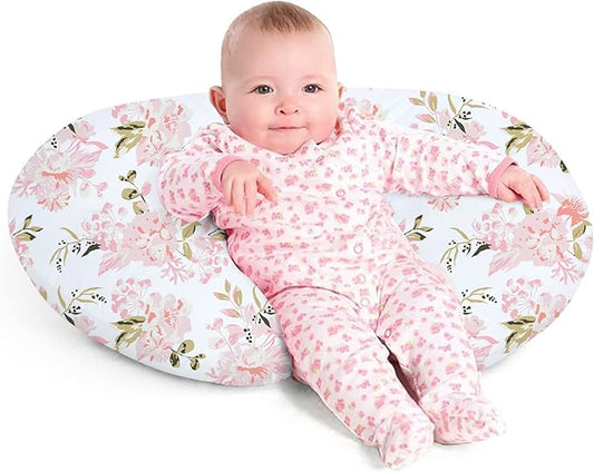 Little Grape Land Nursing Pillow, Breastfeeding Pillow with Removable Cover with Breathable Filling, Feeding Support Pillow for 0-16 Months, Multifunctional Support Cushion for Travel, Rose Floral