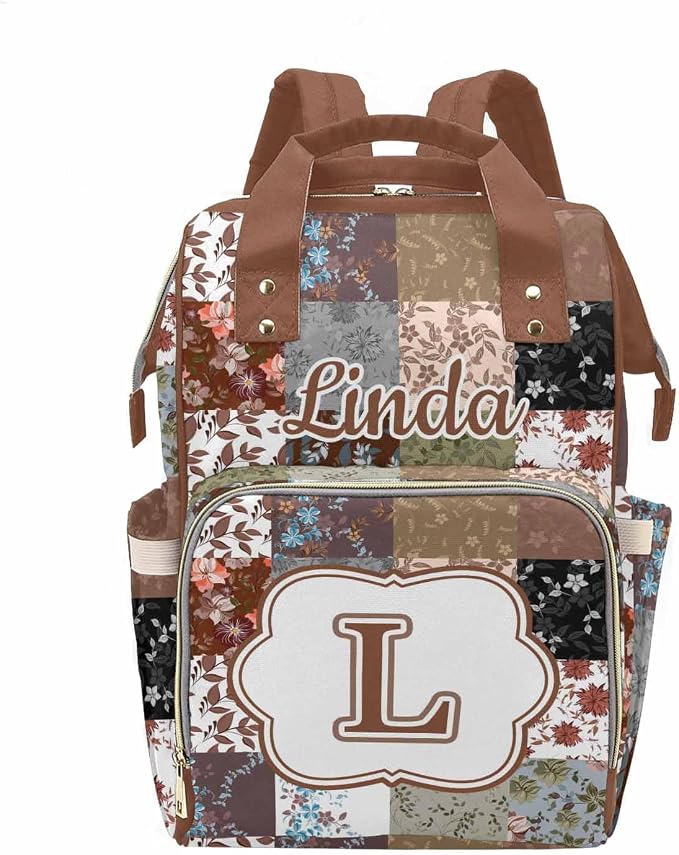 M YESCUSTOM Personalized Diaper Bag Backpack with Name Custom Mommy Nursing Brown Plaid Daypack Casual Travel Daypack with Text Waterproof Nappy Bags New Born Gift for Mom Dad Adult