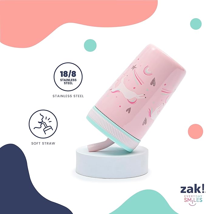 Zak Designs Kelso Tumbler Toddler Cup For Travel or At Home, 12oz Vacuum Insulated Stainless Steel Sippy Cup With Leak-Proof Design is Perfect For Kids (Happy Fruit)