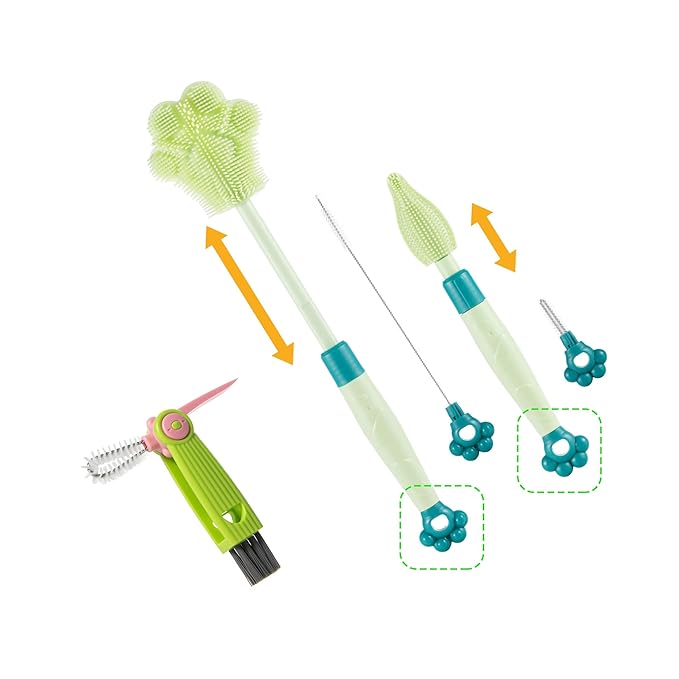Chemimoso Adjustable Handle Length 10.5-13.8in Water Cup Cleaner Bottle Brush, Silicone Baby Bottle Brush, Pot Brush Cleaner, Green