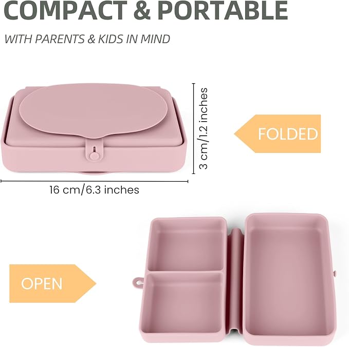 Silicone Baby Plate, Foldable & Compact Food Grade Silicone Plates, Foldable Toddler Travel Essential with Suction for Toddlers (Blush)