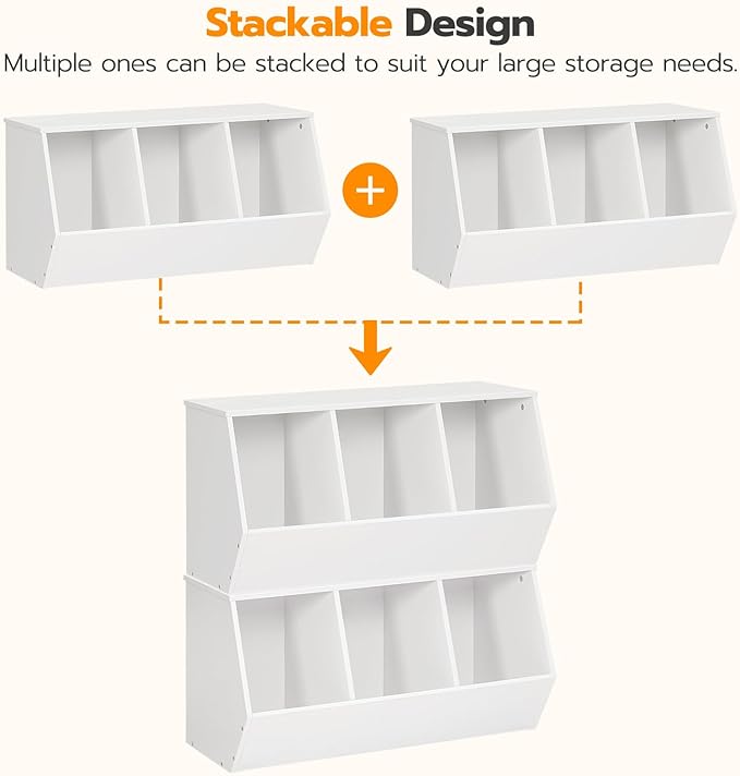 HOOBRO Toy Storage Cubby, Kids Bookshelf, Stackable 3-Bin Toy Storage Cabinet, Bookcase Footboard, Children's Toy Shelf, Hallway, White WT30CW01