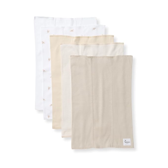Burt's Bees Baby Burp Cloths, 100% Organic Cotton Extra Absorbent Soft Fabric, Large Drool Cloths 17 x 11.75 in, 5-Pack