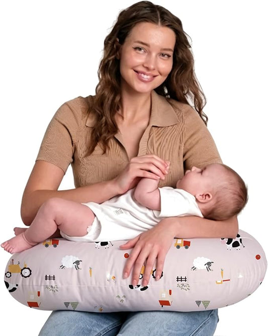 Little Grape Land Nursing Pillow for Breastfeeding, Soft and Supportive Breastfeeding Pillow for Mom and Baby, Cute Feeding Pillow with Removable Cover for 0–12 Months, Pink Ranch