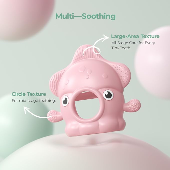 Momcozy Baby Teething Toys, Food Grade Silicone Baby Teether，Teething Mitten for Babies 0–6 Months，Teethers for Babies 6–12 Months，Anti Drop Wrist Teether, 200°C Heat-Resistant，Soft Pink
