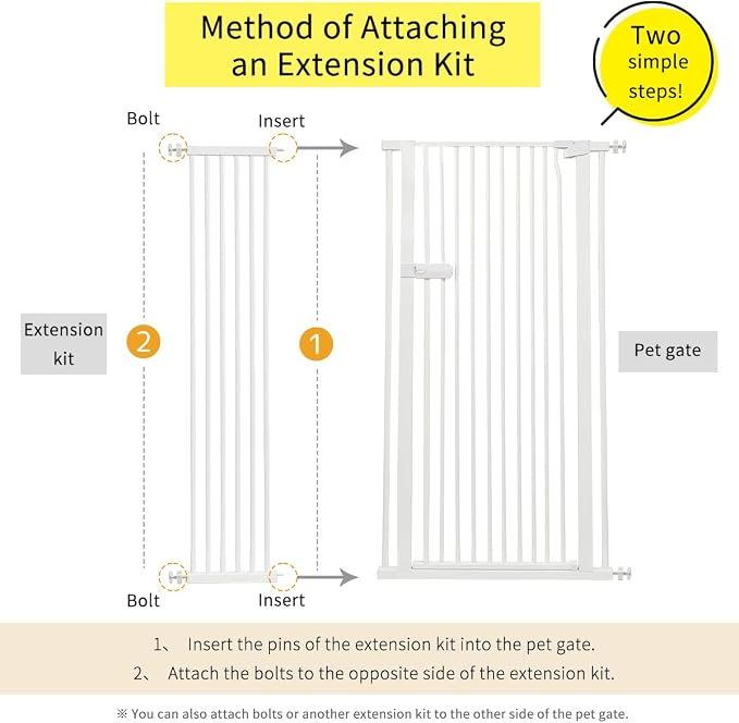 Lumizone Extra Tall Cat Gate Extension Kit 61.02" High Pressure Mounted 12.60" Extra Wide 1.37" Gap No Drilling Tall Pet Gate for Dogs (White, 61.02" H x 12.60" W, Extension)