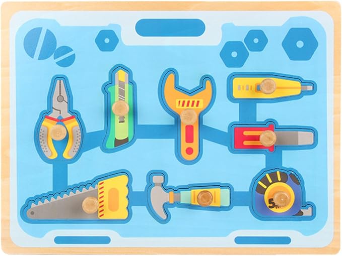 Montessori Wooden Peg Puzzle, Zoo Animal Shape Matching Board with Large Knobs,Model c