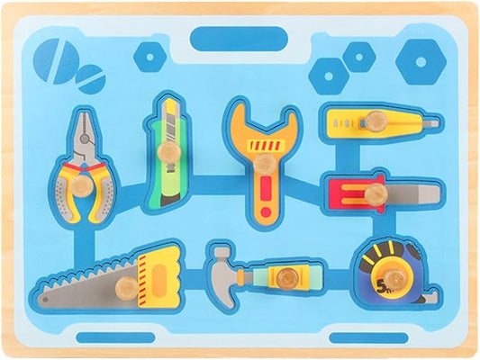 Montessori Wooden Peg Puzzle, Zoo Animal Shape Matching Board with Large Knobs,Model c