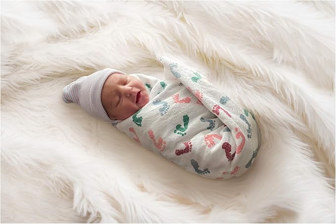 Baby Swaddle Hospital Blanket 3 Pack, Nursery Receiving Wrap, Unisex Boy Girl, 100% Soft Cotton Swaddles Newborn for Comforting , Durable Hospital Quality Large Size Baby feet