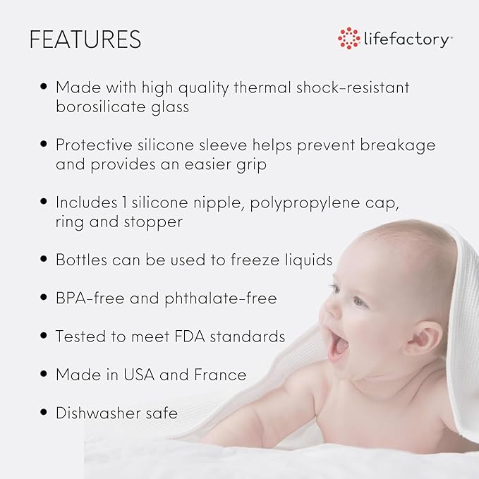 Lifefactory 4-Ounce Glass Baby Bottle with Stage 1 Nipple and Protective Silicone Sleeve Lavender (LF110016C4)