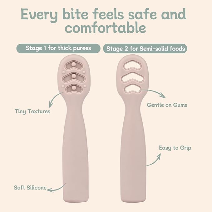 Eascrozn Baby Spoons Set, 6 Pack Silicone Baby Spoon Self Feeding 6+ Months, First Stage Baby Led Weaning Supplies, Boil and Dishwasher Safe