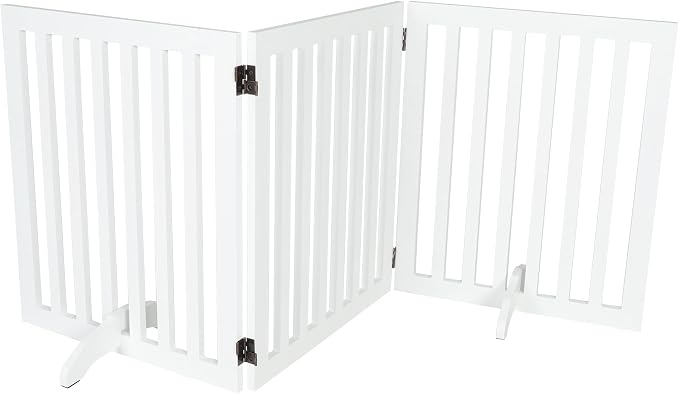 24" Height Dog Gate Pet Gate Foldable with 2PCS Support Feet, 3 Panels Dog Fence Wooden Pet Gates for House Doorways Indoor Outdoor Stairs with Rubber Pads White