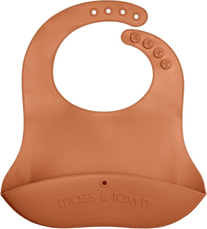 Moss and Fawn Gather & Roll Bib - Washable Waterproof Silicone Baby Feeding Bib - BPA, Lead, & PVC-Free
