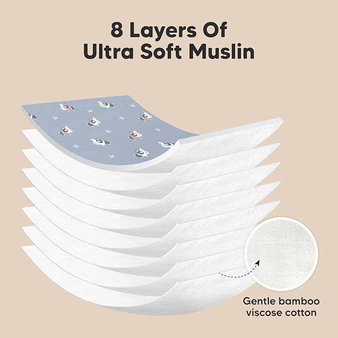 5-Pack Muslin Burp Cloths Baby Boy, Girl - Very Absorbent Baby Burp Cloth Rags, 8-Layers Viscose Derived from Bamboo Cotton Muslin Towel, Super Soft Spit Up Rags, No Shrink Washcloths (Pets & Paws)