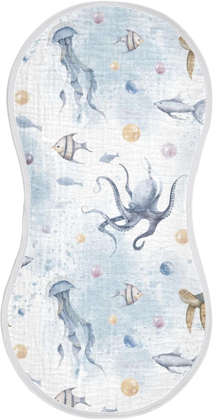 vvfelixl Muslin Burp Cloths Sea Turtle and Octopus Baby Washcloths for Baby Girl Boys 2 Pack