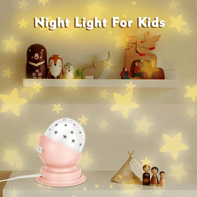 Star Night Light for Kids, 360° Rotating Starry Ceiling Projector for Kid?™s Bedroom with Timer, 3000K,Pink,1 Pack