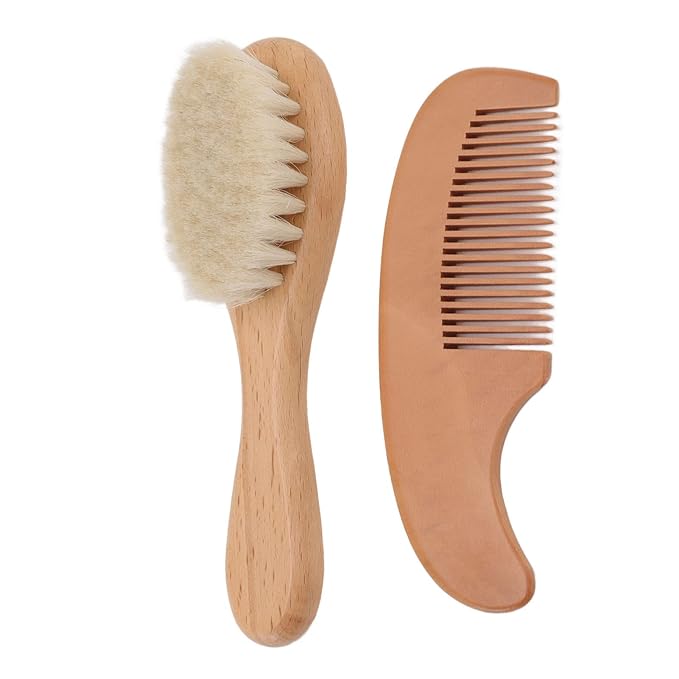 Hair Brush and Comb for Men, Soft Brush with Wood Handle, Wooden Comb for Hair and Beard, Gentle Styling Scalp Care Grooming Kit