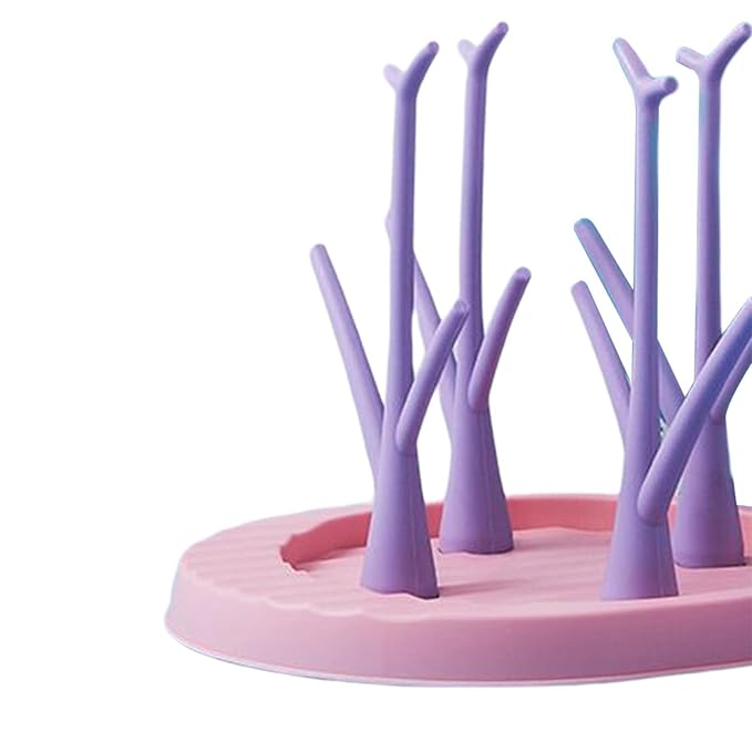 Baby Bottle Drying Rack with Bottle Brush Set, Baby Bottle Holder Baby Bottle Rack and Baby Bottle Brush Cleaner, Violet