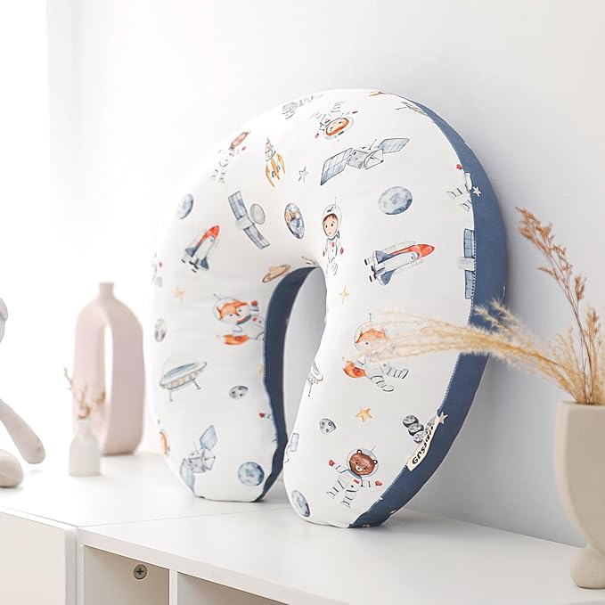 GRSSDER Reversible Nursing Pillow Cover, Ultra Soft Stretchy Minky Removable Nursing Covers Fitted for Breastfeeding Pillows Snug and Safe, Space