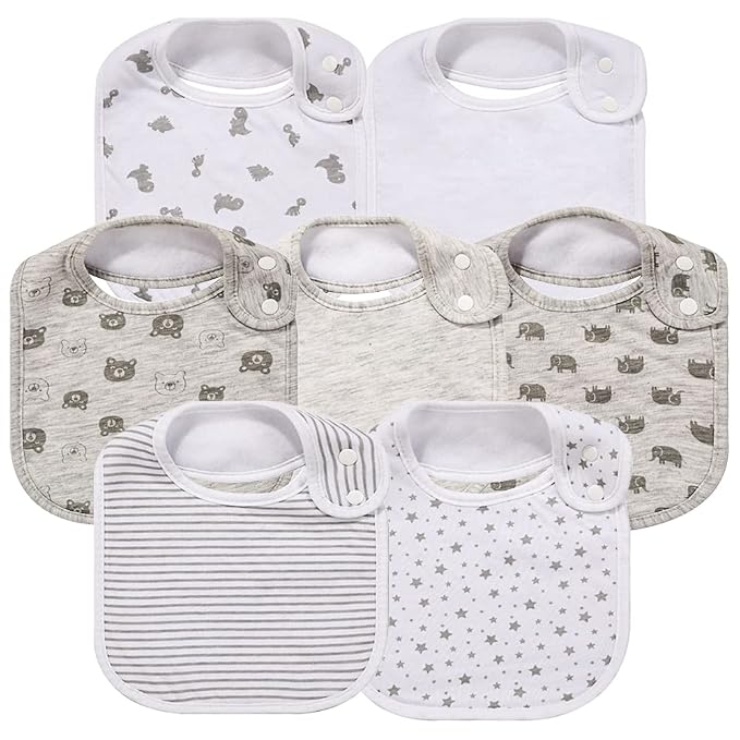 7 Pack Baby Cotton Absorbent Bibs for Drooling Teething