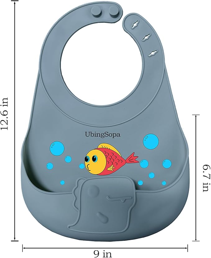 Silicone Baby Bibs ??Adjustable, Soft, Waterproof & Durable, with Large Food-Catching Pocket, Feeding-Friendly