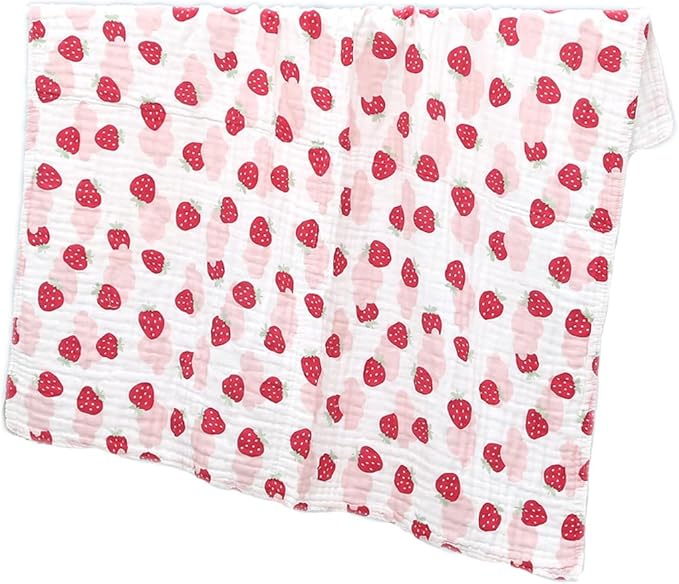 Comfy Baby Muslin Blanket, Swaddle for Newborns and Toddlers, Large 43??x 43??Cover, 6-Layer Plush Softness for Infant Swaddling, Receiving, or Tummy Time, Shower Gift (Strawberry, Baby - Muslin)