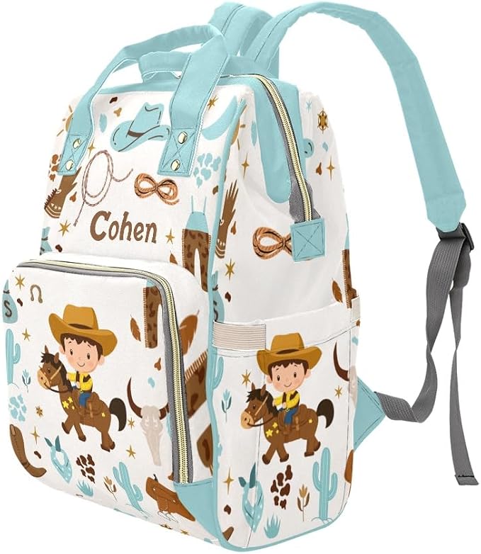 Personalized Diaper Backpack Boy Wild Horse Multi Function Diaper Bag Travel Daypack Nursing Nappy Bag