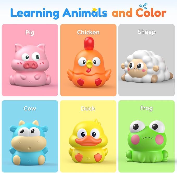 6 Packs Light Up Bath Toys for Kids Ages 1-3, Farm Animals Bathtub Toys for Toddlers 2-4, Water Pool Toys for 1 2 3 Year Old Boys Girls Babies 12-18 Months Gifts