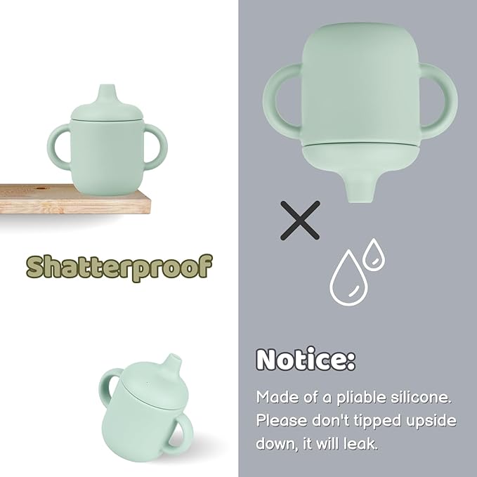 Silicone Baby Drinking Cups, Sippy Cups for 6-12 Months Toddlers - Pack of 2 Food Grade Silicone Traning Cups with Straws and Lids Grip Handle for Baby Led Weaning, 6 oz (Glacier/Plume)