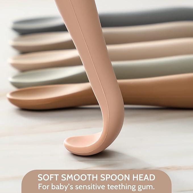 6 Pack Baby Spoons, Shorter Length for Self Feeding, First Stage Spoons, Food Grade Silicone, 6+ Months, Baby Training Spoons, Dishwasher Safe & Boil-proof