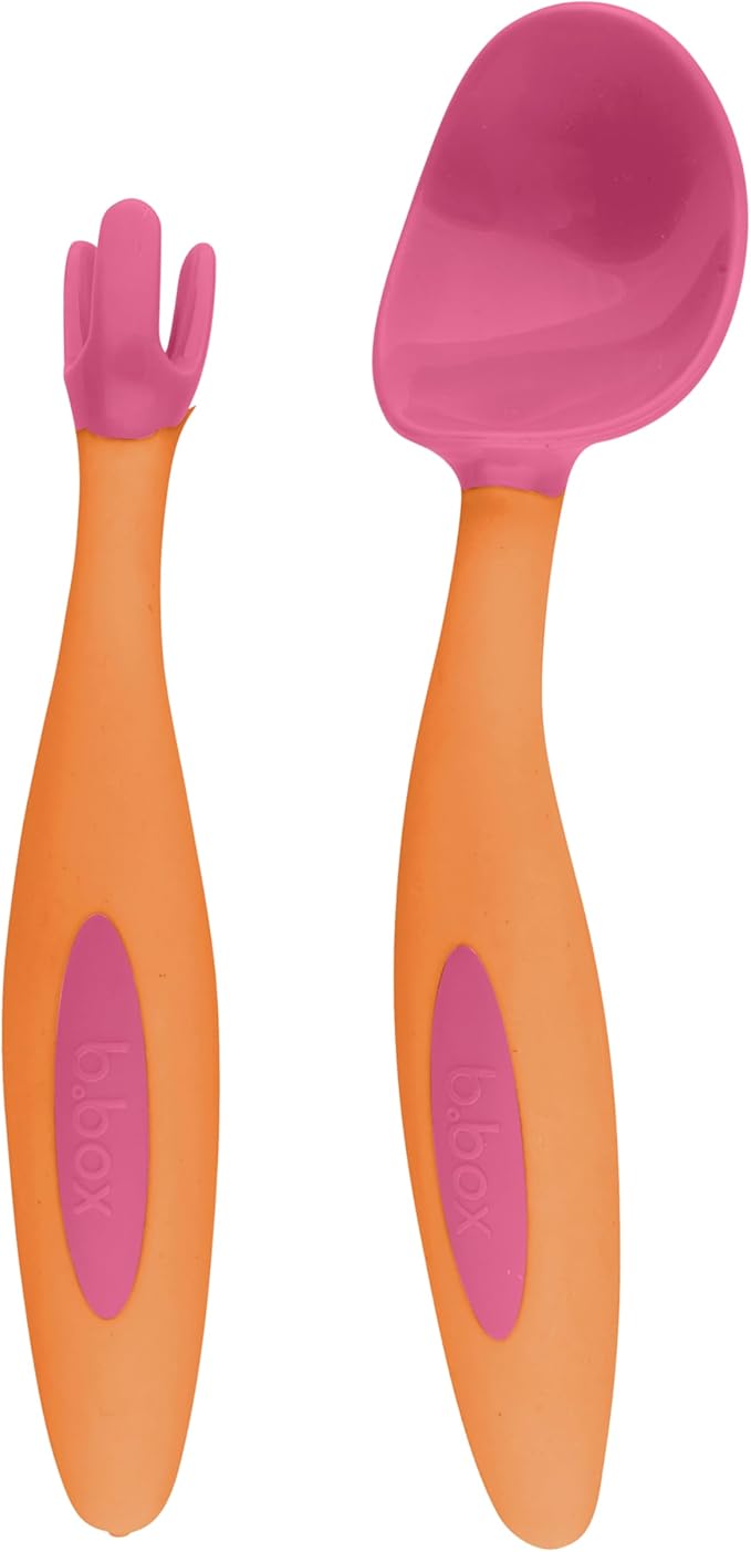 b.box Toddler Cutlery Set: Patented FLORK??Designed Fork, Spoon & Travel Case, Easy Grip Handles, Dishwasher Safe, BPA Free (Strawberry Shake)