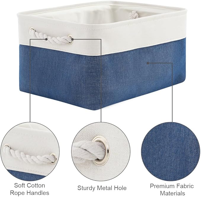 TheWarmHome Storage Bins for Shelves - 1 Pack 13.8x9.7x6.7 inch Collapsible Storage Basket for Organizing, Dog Toy Bin for Closet Organizer laundry Cloth Nursery (White & Jean Blue)