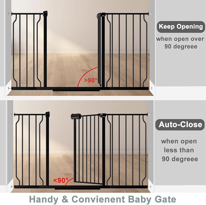 Fairy Baby Extra Wide Baby Gate Black 62-67 Inch Wide, Walk Through Pressure Mounted No Drill for Doorways, Long and Large Tension Gate for Pet and Kids