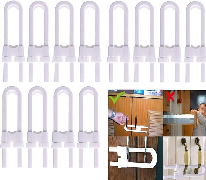 Vaguelly 4 Pack Child Safety Cabinet Latches No Drilling U-shaped Locks for Kitchen Closet Door Sliding Drawer d Handle Pink