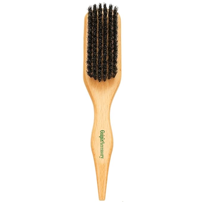Boar Bristle Slick Back Hair Brush for Sleek Ponytail Bun & Smoothing Baby Hairs & Flyaways - Soft Boar Brush Hair Comb for Women & Men - Teasing Hairbrush with Wide Rat Tail for Sectioning & Parting