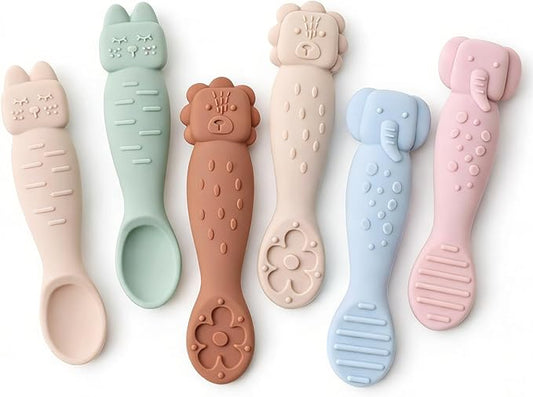 Baby Spoons Set 6 Pack Silicone Baby Pre Spoons for Infants, BPA Free Soft Tip Infant Spoon Baby Led Weaning Spoon for Self Feeding Teething Spoon Toddler Feeding Utensils ROCCED