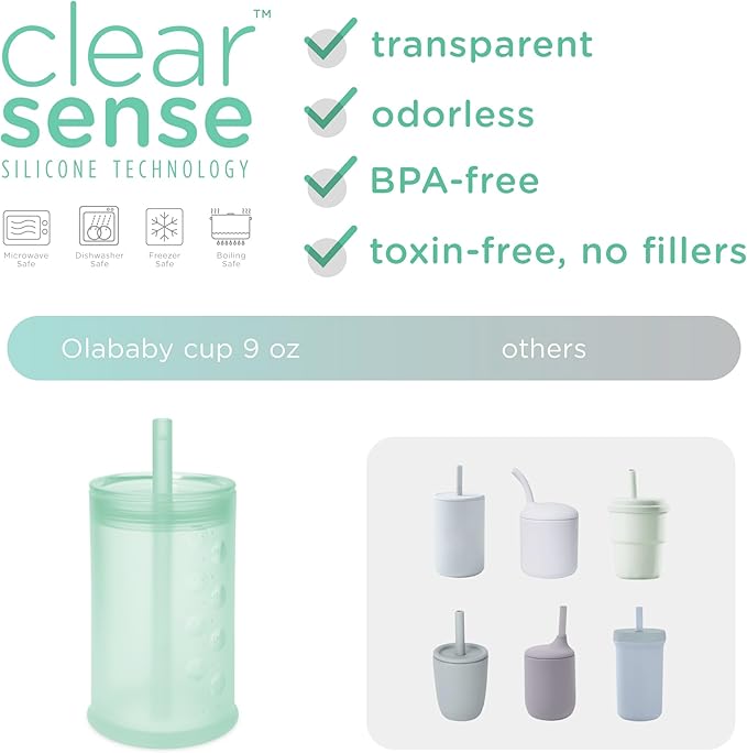 Olababy Clear View Silicone Training Cup with Straw Lid | Toddler Sippy Trainer 12mo+ | Unbreakable Water Drinking Cups for Kids 2yr+ | Baby Led Weaning & Feeding Supplies (Lilac, 9 oz)