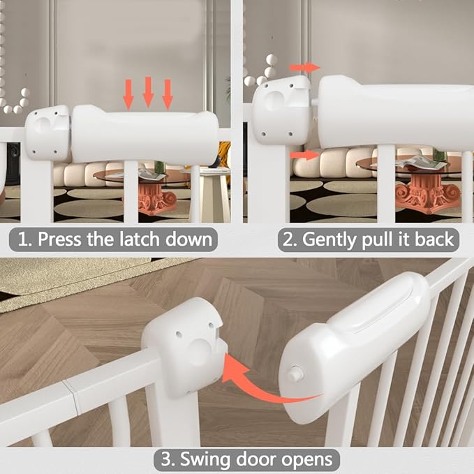 Fairy Baby 43.5-48 Inch Wide Easy Step Safety Gates for Doorways, Extra Wide Pet Gate for Dogs Puppy, Pressure Mounted No Drill Auto Close Baby Gates, Adjustable Metal, White