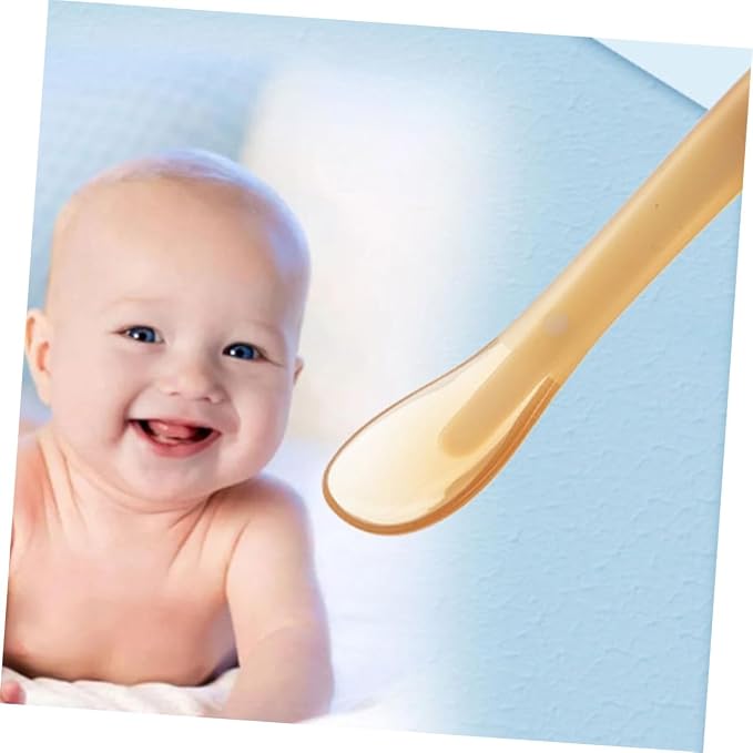 Silicone Spoon for Weaning Soft-tip Feeding Utensil with Wide Head and Nonslip Handle Feeding Tableware Safe for Sensitive Complexion Light Yellow