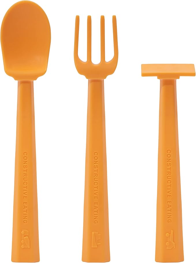 Constructive Eating Training Utensils - Made in USA - Hard Hat Orange - Construction