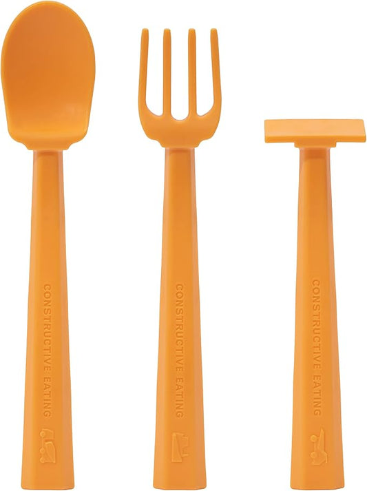 Constructive Eating Training Utensils - Made in USA - Hard Hat Orange - Construction