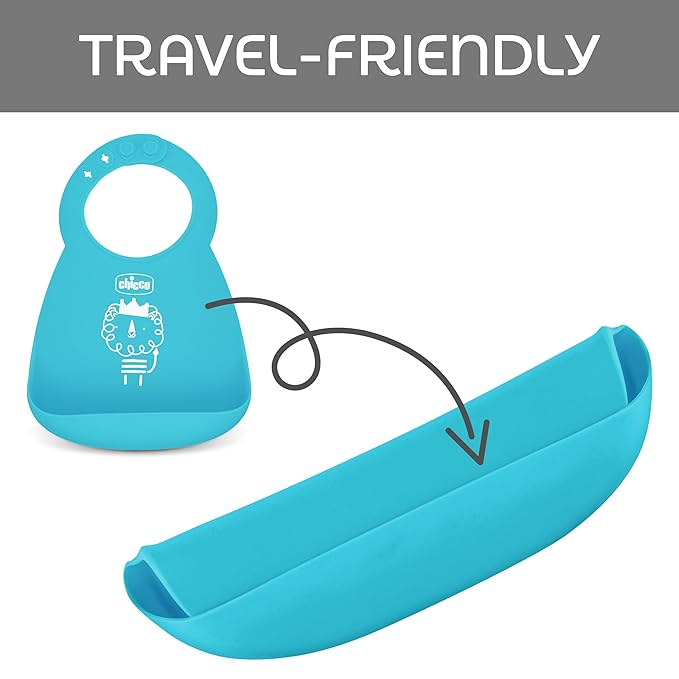 Chicco Easy Start Silicone Feeding Set | Dishes for Baby-Led Weaning | Suction Bowl | Adjustable Bib | Soft Spoon | BPA-Free | 3 Piece Set | 6m+ | Teal