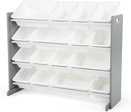 Humble Crew Supersized Toy Storage Organizer with 16 Removable Bins, Grey/White ??Large Toy Storage for Toddlers Ideal for Kids' Rooms, Playrooms, and Nurseries - Modern Toy Bins for Kids