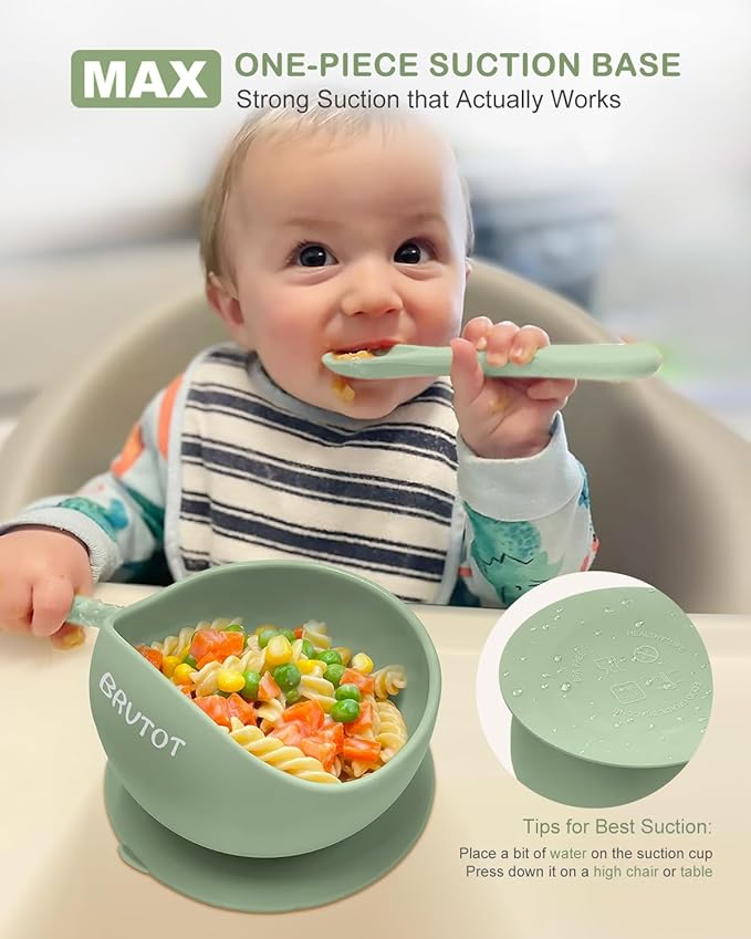 Silicone Suction Bowls for Baby Toddler - BPA Free Silicone Bowl and Spoon Set for Baby Led Weaning & Self Feeding - Toddler Sticky Dishes, Microwave & Dishwasher Safe