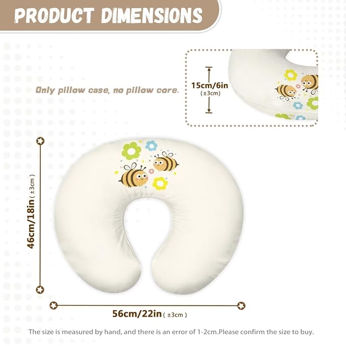 Flower Bee Breast Feeding Pillow Covers, Ultra Soft Comfortable Slipcovers Stretchy Removable Cover for Breastfeeding Pillows for Baby Girl and Boy