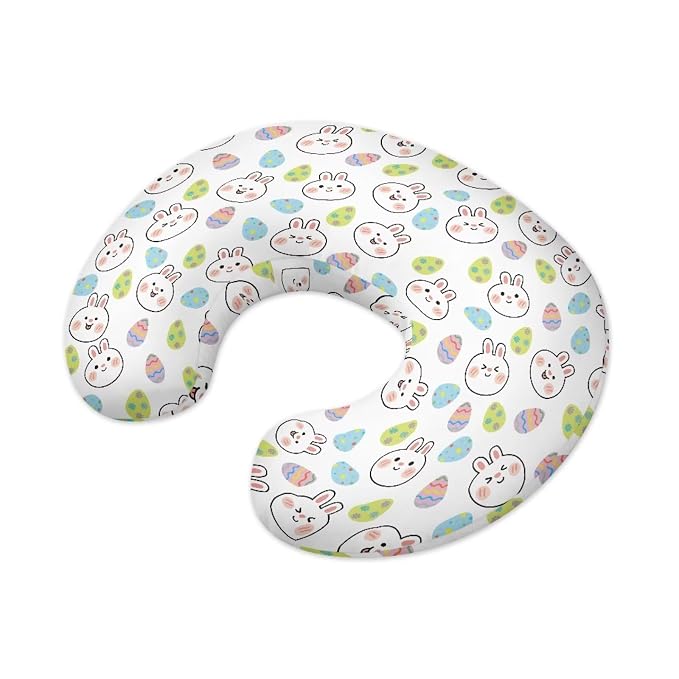 Cartoon Rabbit Nursing Pillow Cover for Infant Removable Neutral Breastfeeding Pillow Cover Colorful Turkey Egg Print Breastfeeding Slipcover Novelty Easter Gift