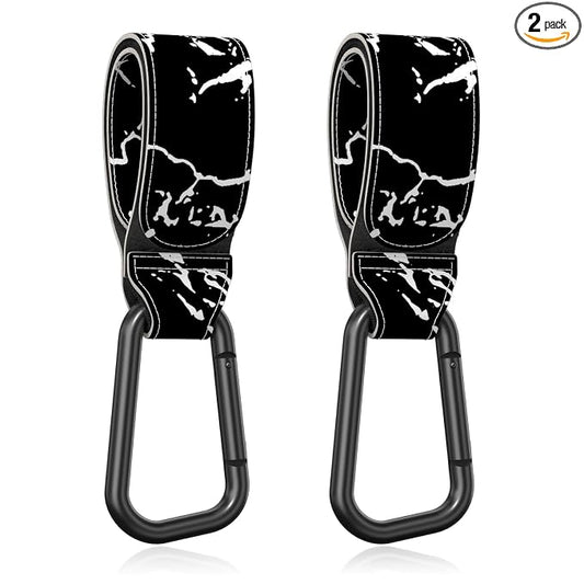 Baby Stroller Hooks for Hanging Bags, Universal Stroller Clips Accessories, Mommy Hook for Diaper Bag, Shopping Cart, Purse, Backpack - 2 Pack, Black Marble