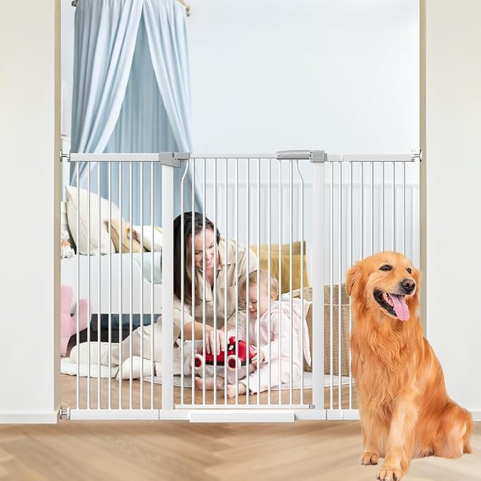 41" Tall Wide Baby Gate for Doorways Stairs, 54.7"-60.2" Extra Tall Dog Pet Gates Pressure Mounted, Large High Child Kid Safety Door Walk Thru, Auto Close Cat Proof Hallway Kitchen Indoor House, White