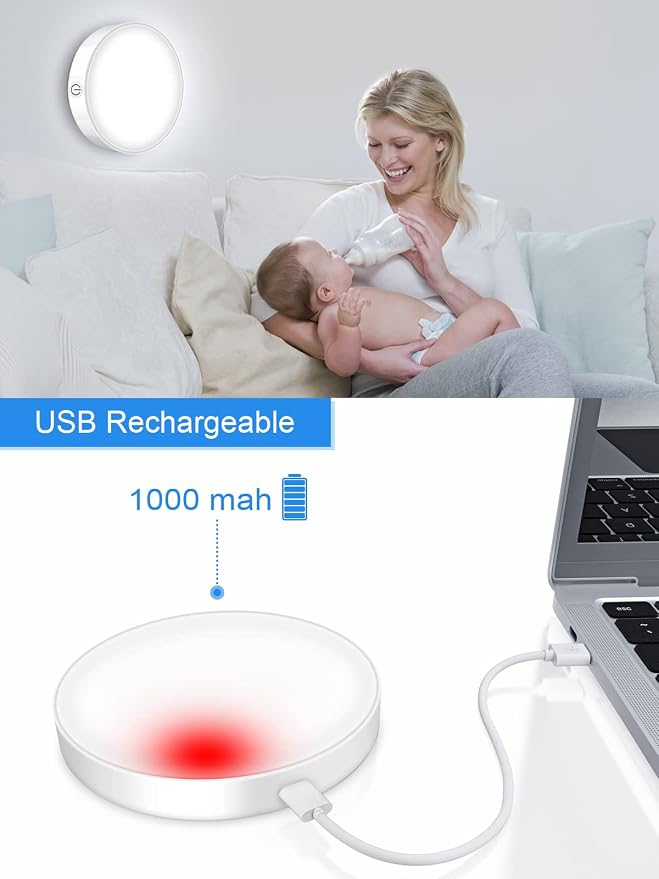 WILLED Dimmable Touch Light Buit-in 1000mAh Large Battery Rechargeable LED Tap Lights | Magnet Stick on Closet Portable Puck Night for Cabinet, Wardrobe, Counter, Kitchen, Bedroom(2 Pack)