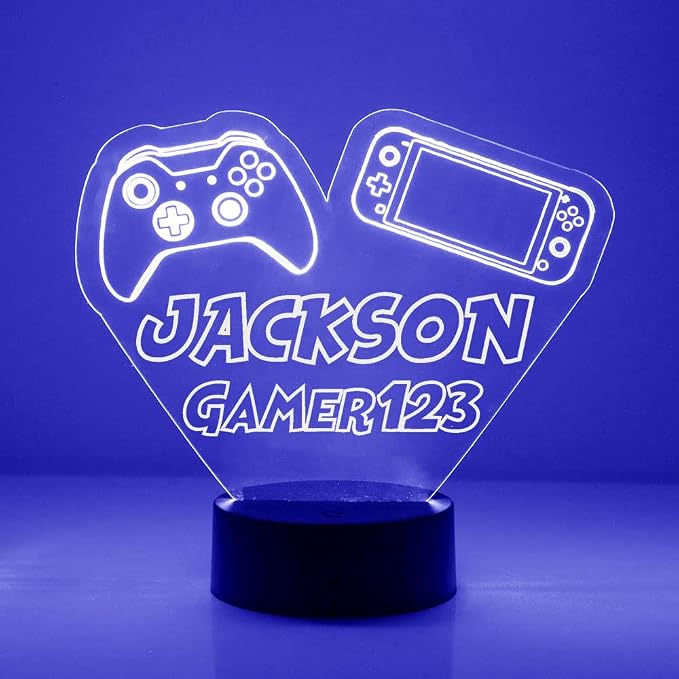 Personalized Gaming LED Sign Night Light Lamp with Remote, Custom Text, Acrylic Display with 16 Colors & 4 Modes, Battery or USB Power, Made in the USA (Controller 1)